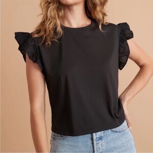 Marine Layer Carley Flutter Sleeve Top in Anthracite Black Women’s Large